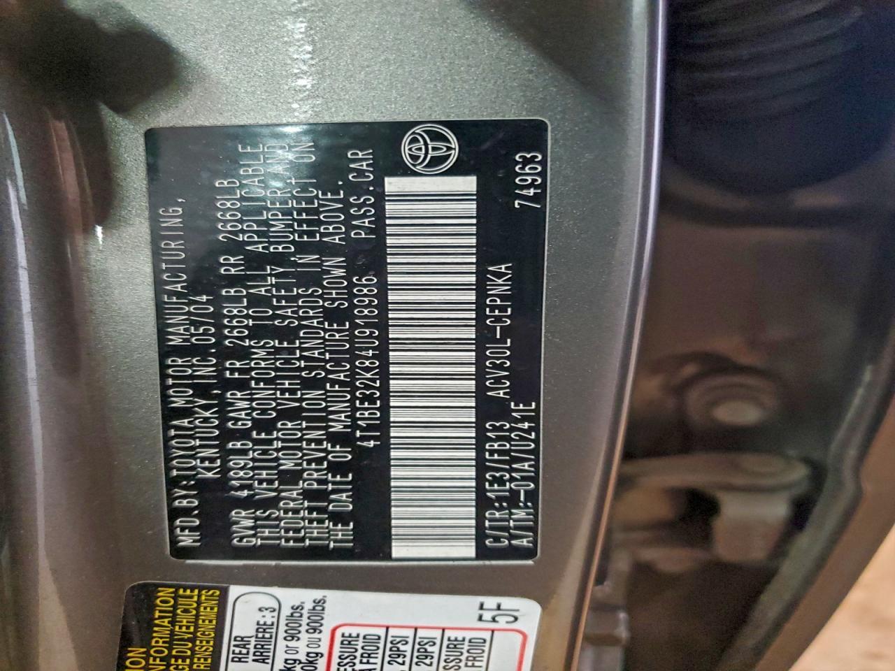 2004 TOYOTA CAMRY