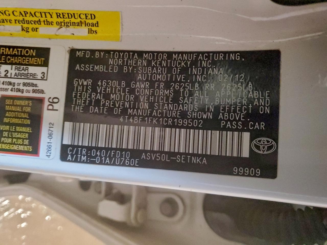 2012 TOYOTA CAMRY