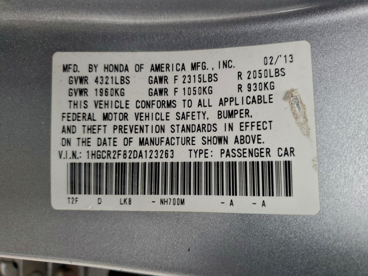 2013 HONDA ACCORD
