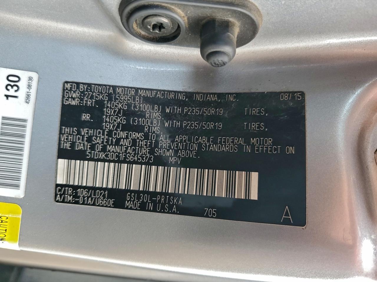 2015 TOYOTA SIENNA