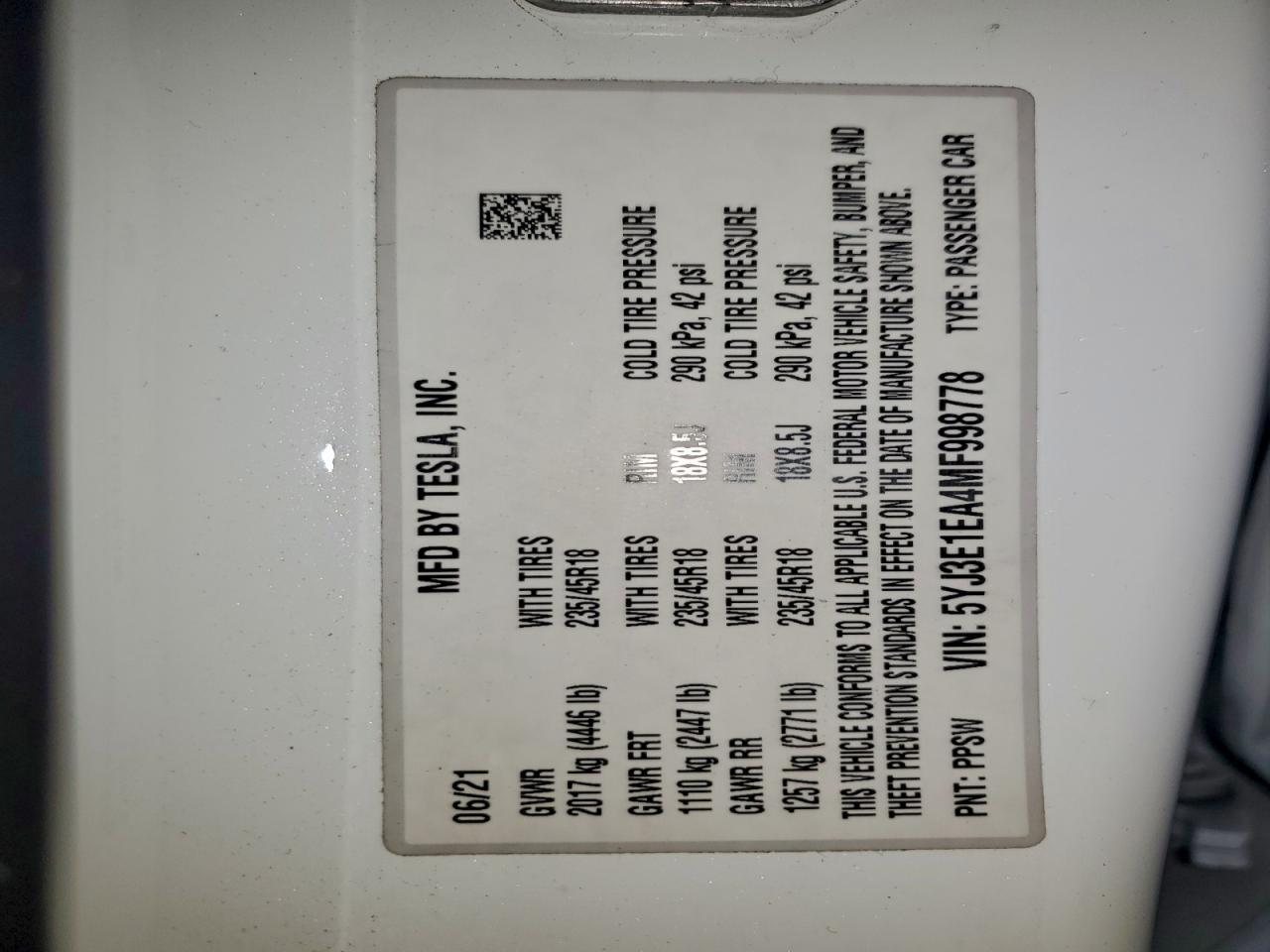 2021 TESLA MODEL 3