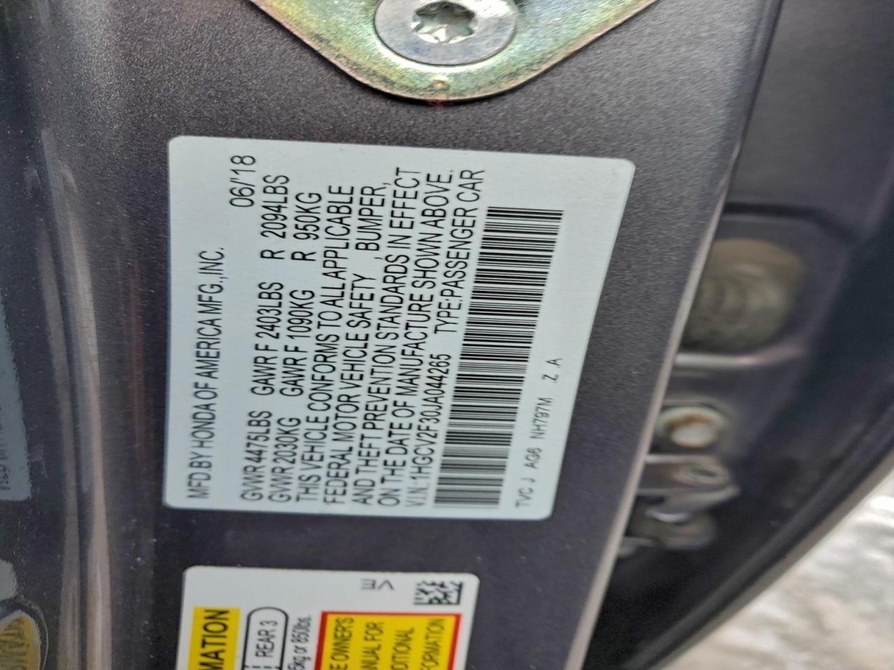 2018 HONDA ACCORD