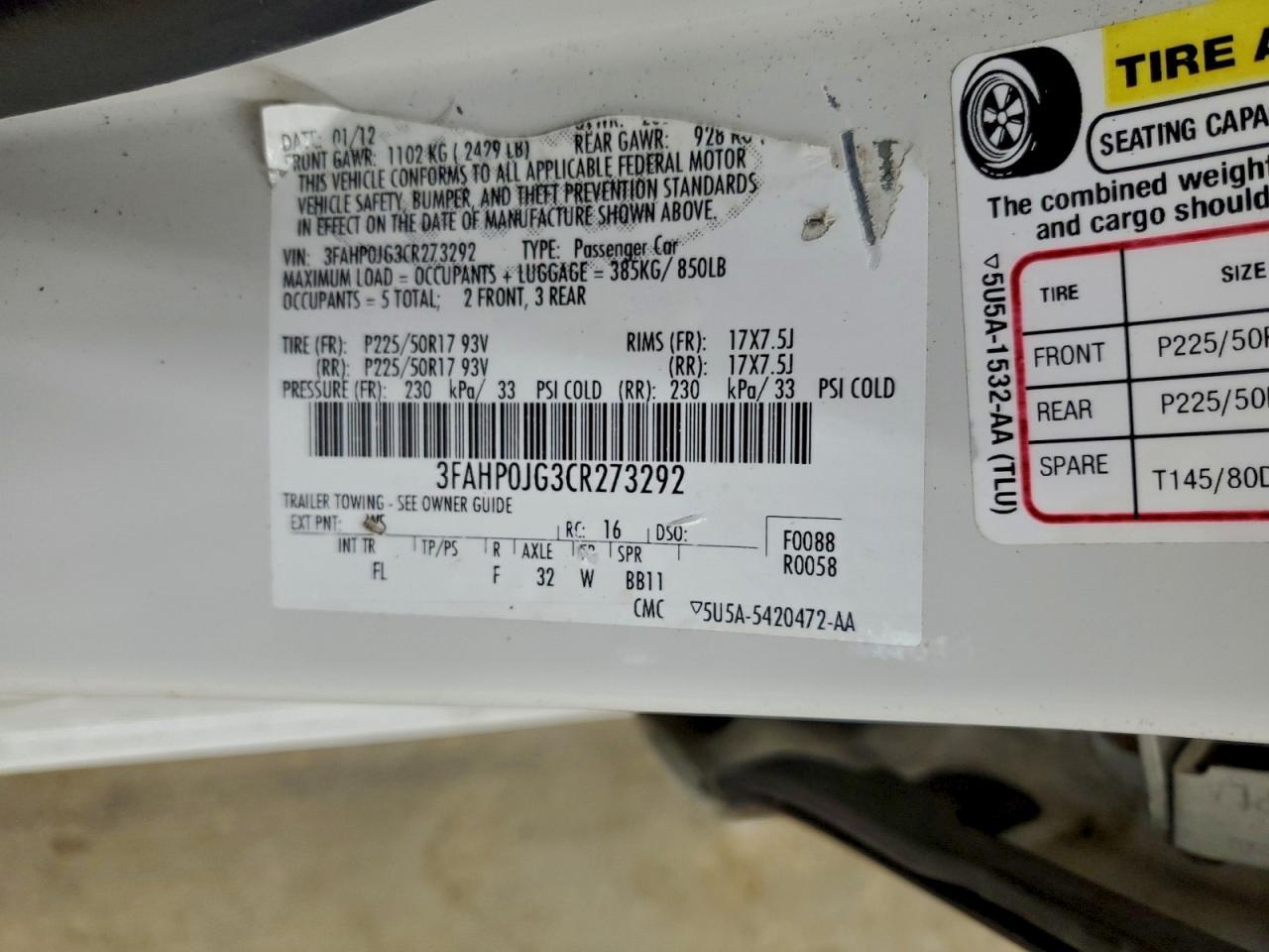 2012 FORD FUSION