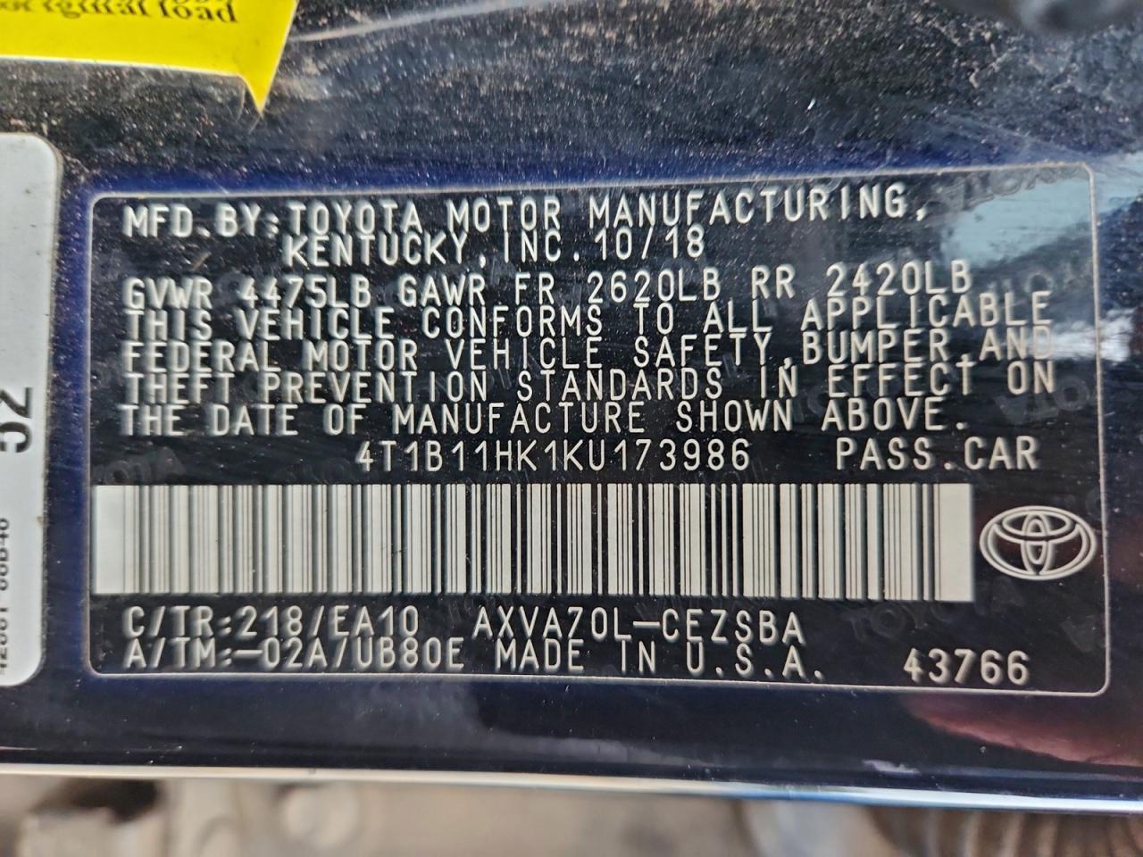 2019 TOYOTA CAMRY