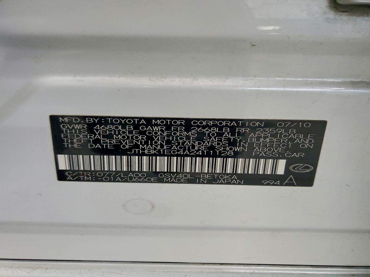 2010 LEXUS ES 350