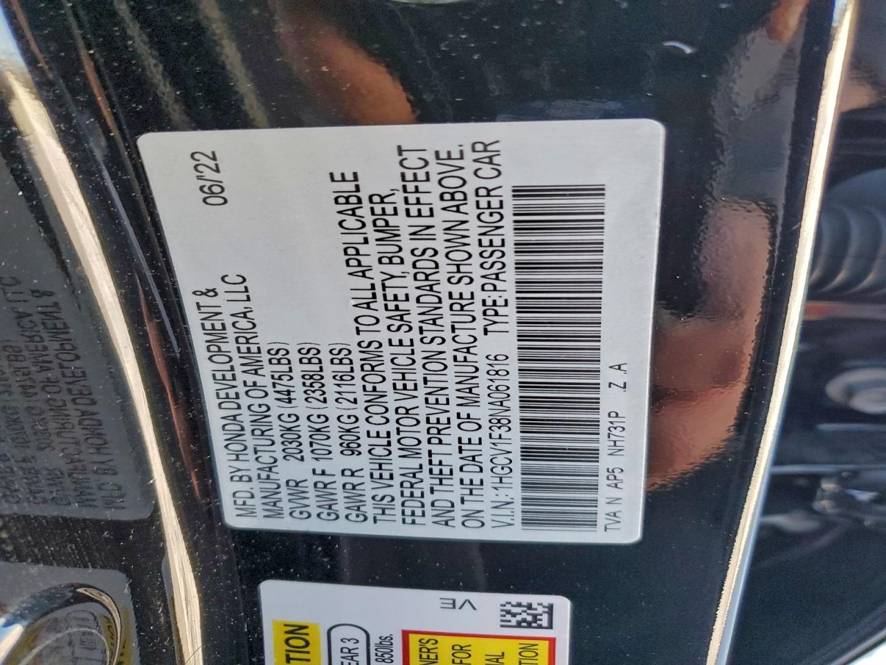 2022 HONDA ACCORD