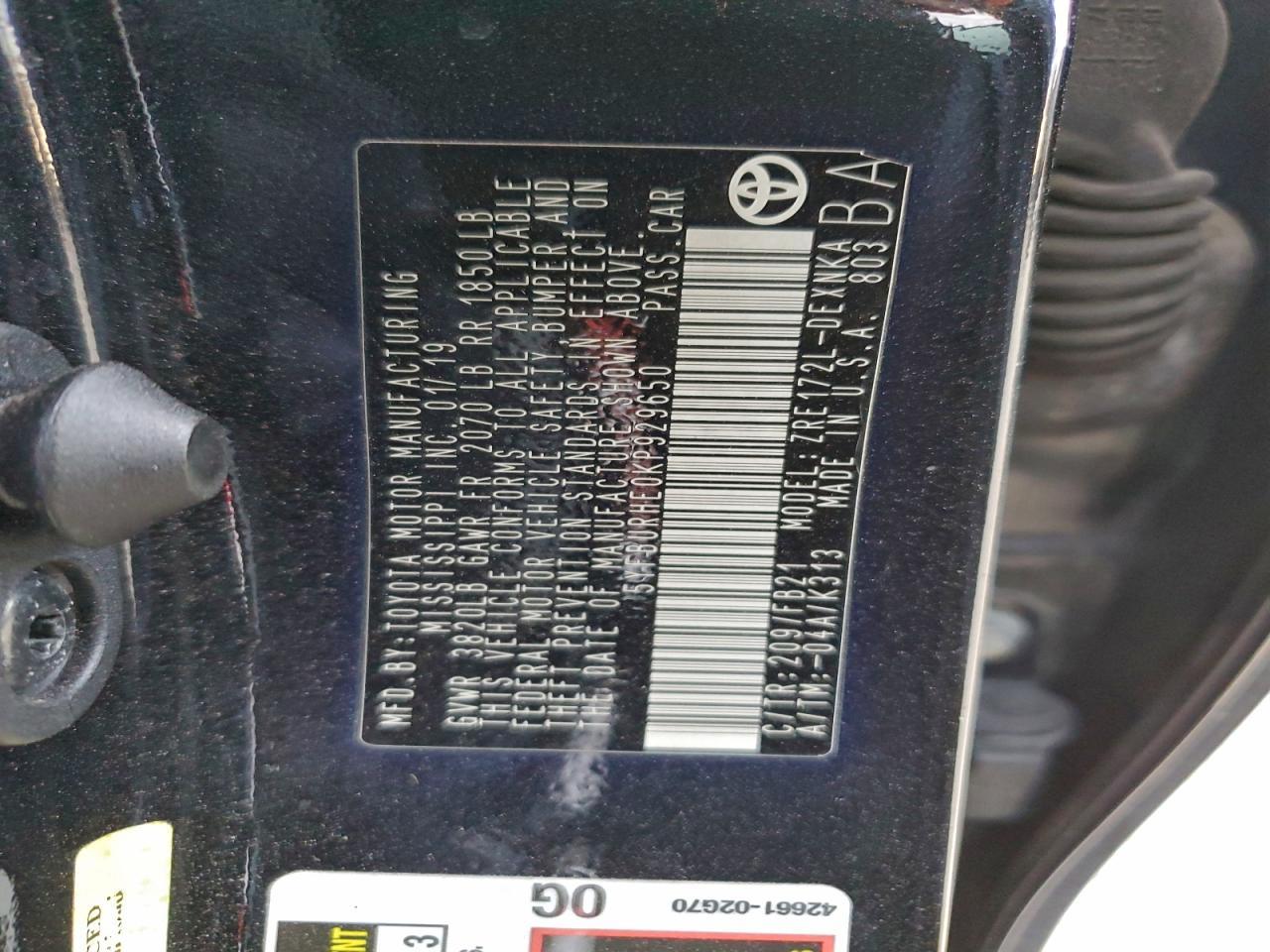 2019 TOYOTA COROLLA