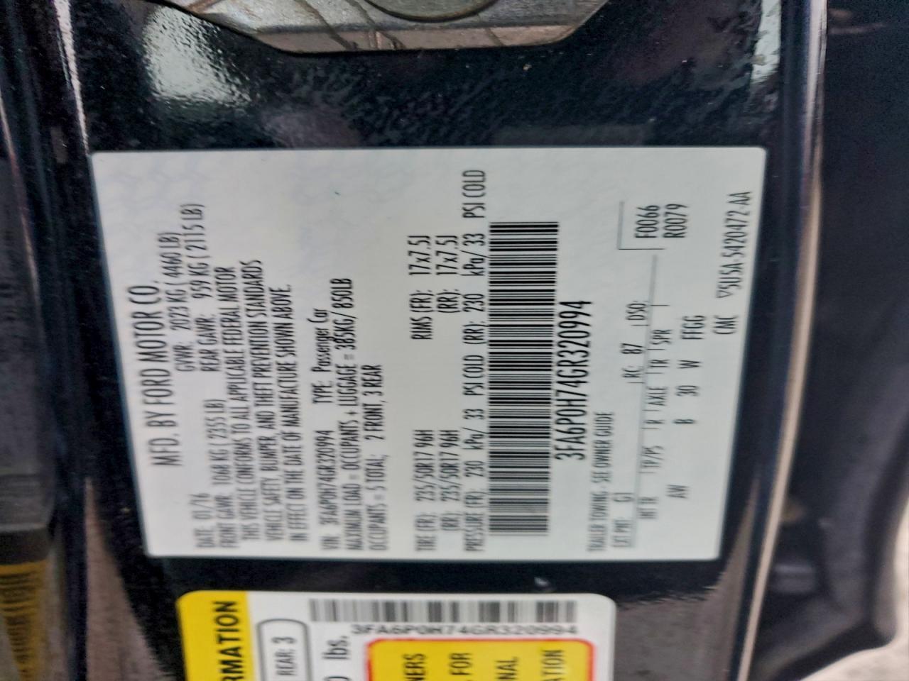 2016 FORD FUSION