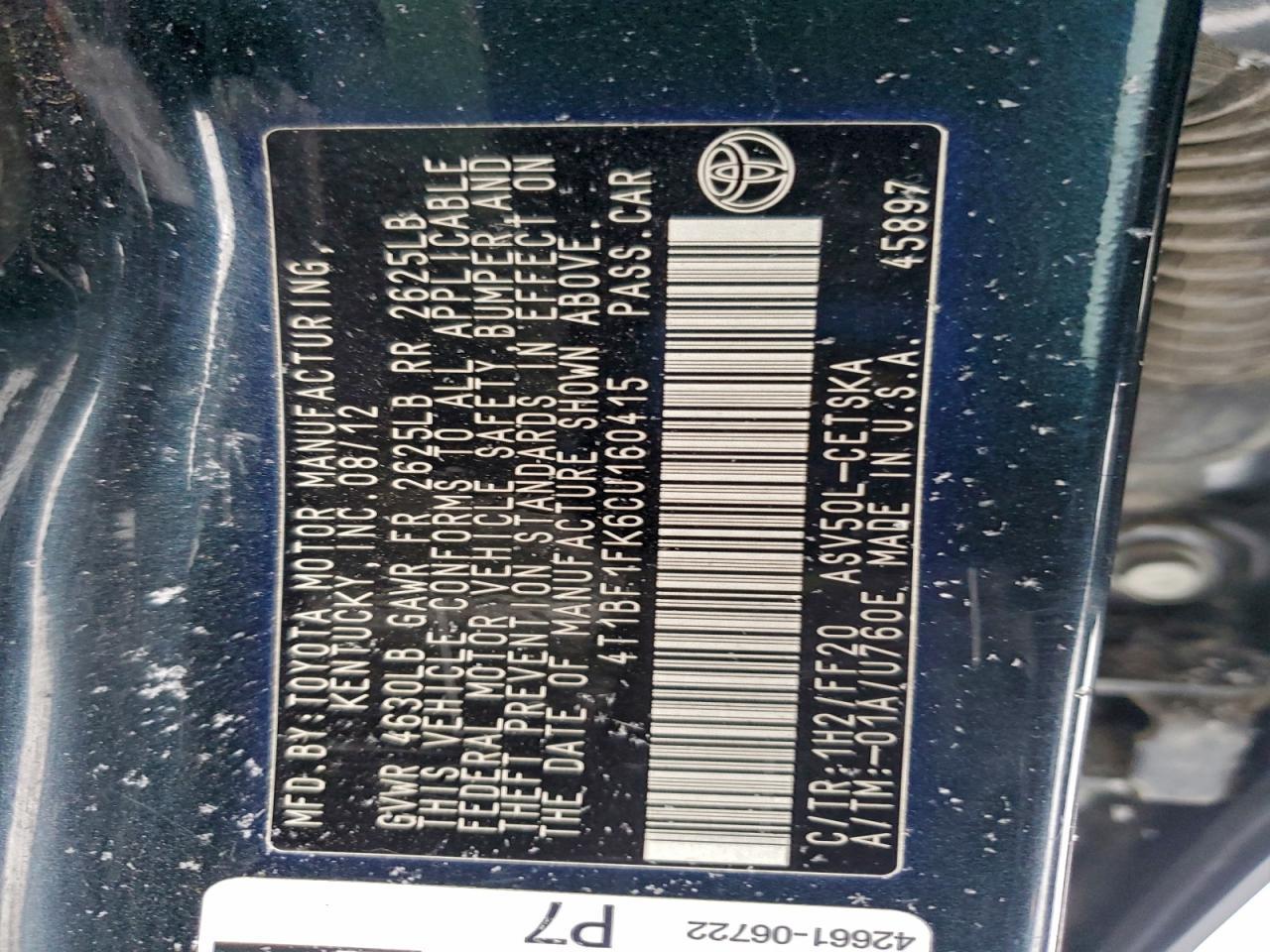 2012 TOYOTA CAMRY