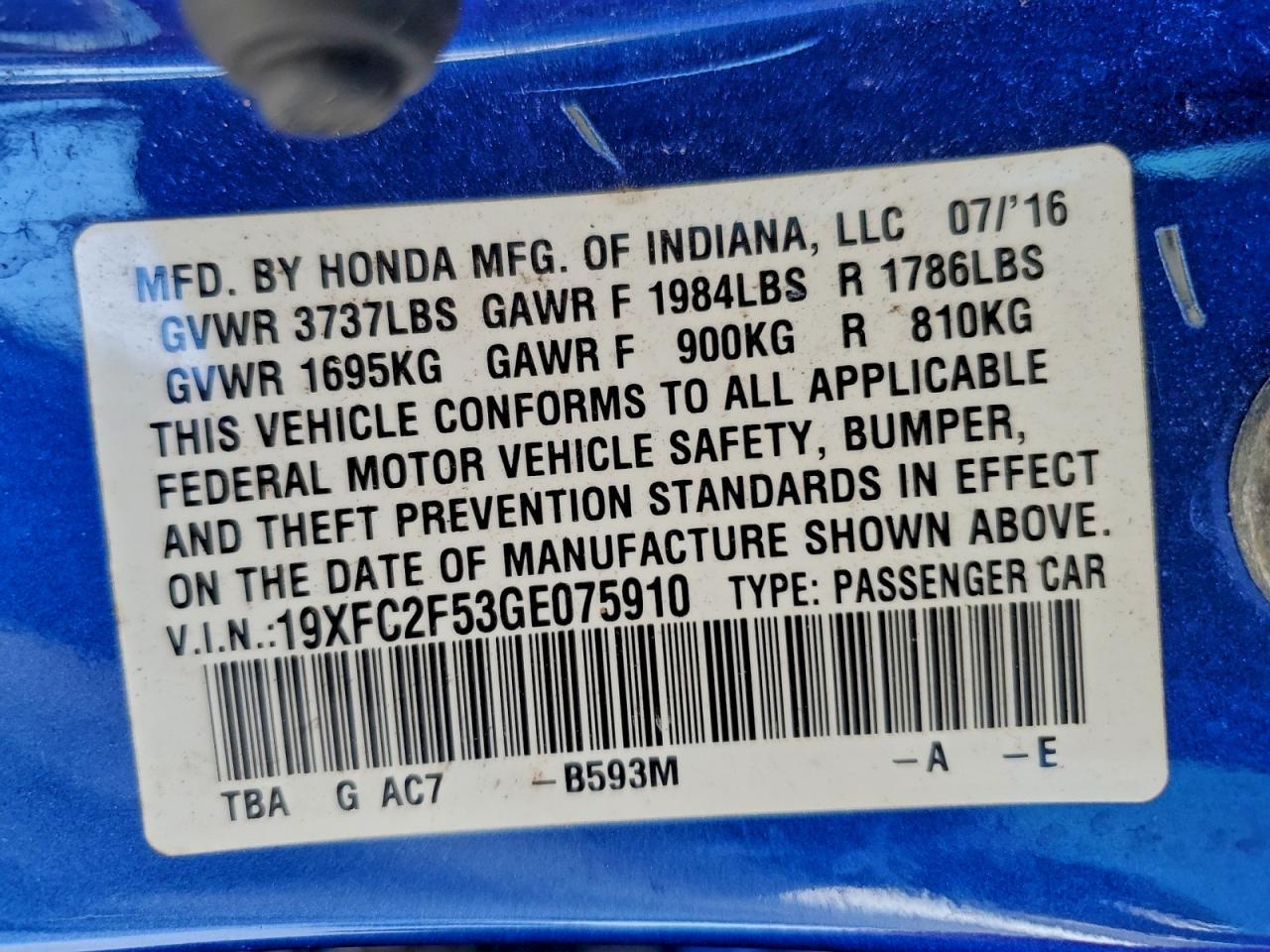 2016 HONDA CIVIC