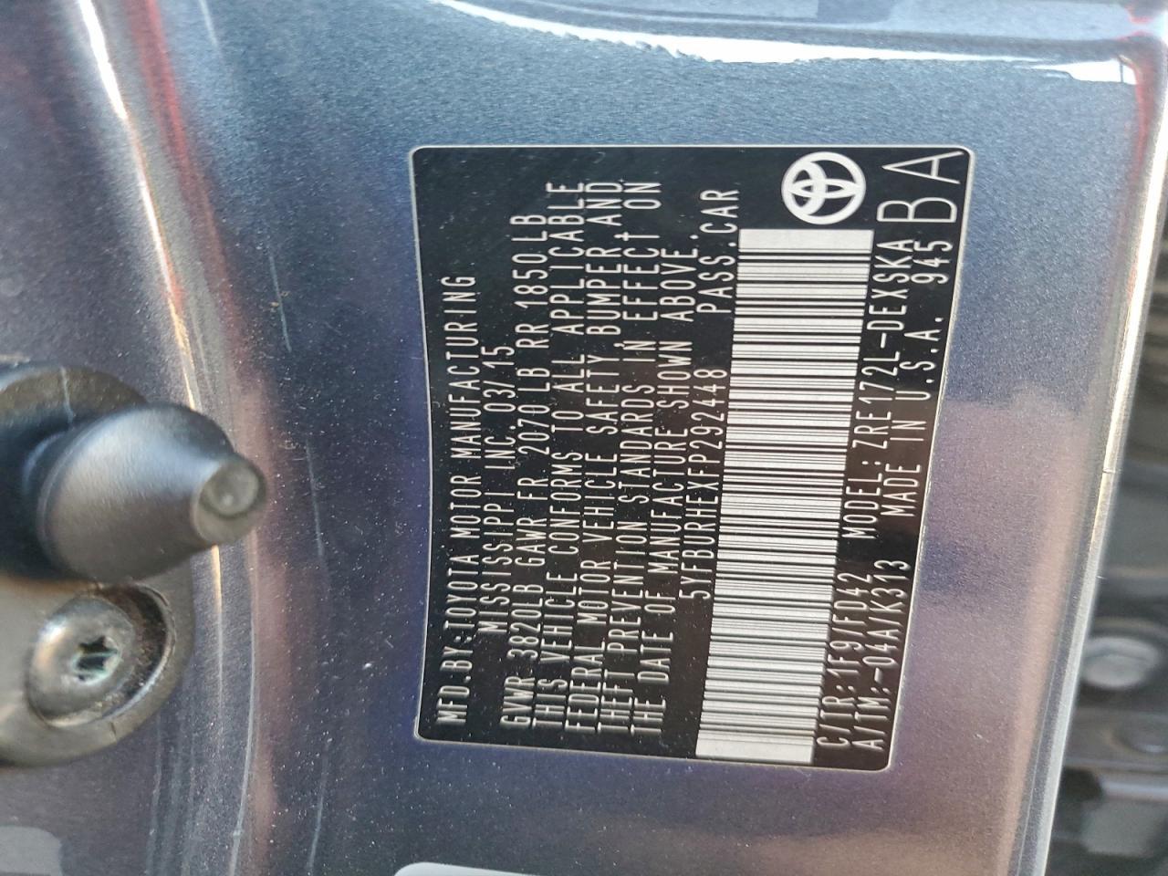 2015 TOYOTA COROLLA