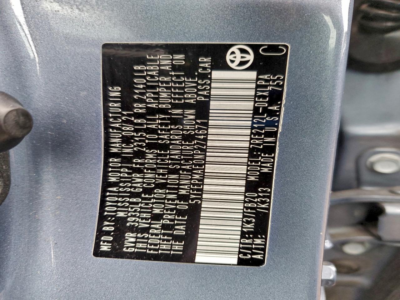 2022 TOYOTA COROLLA