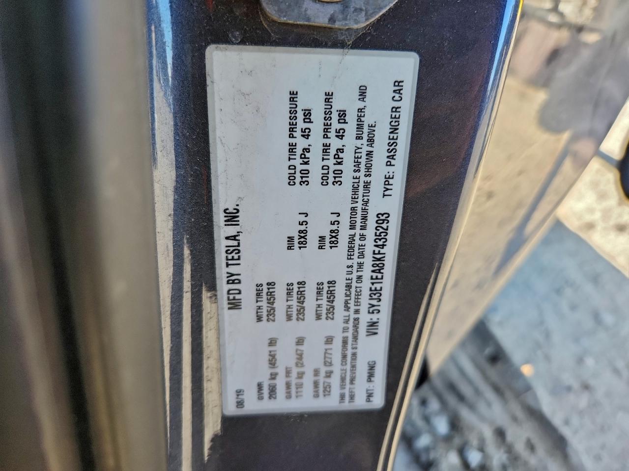 2019 TESLA MODEL 3