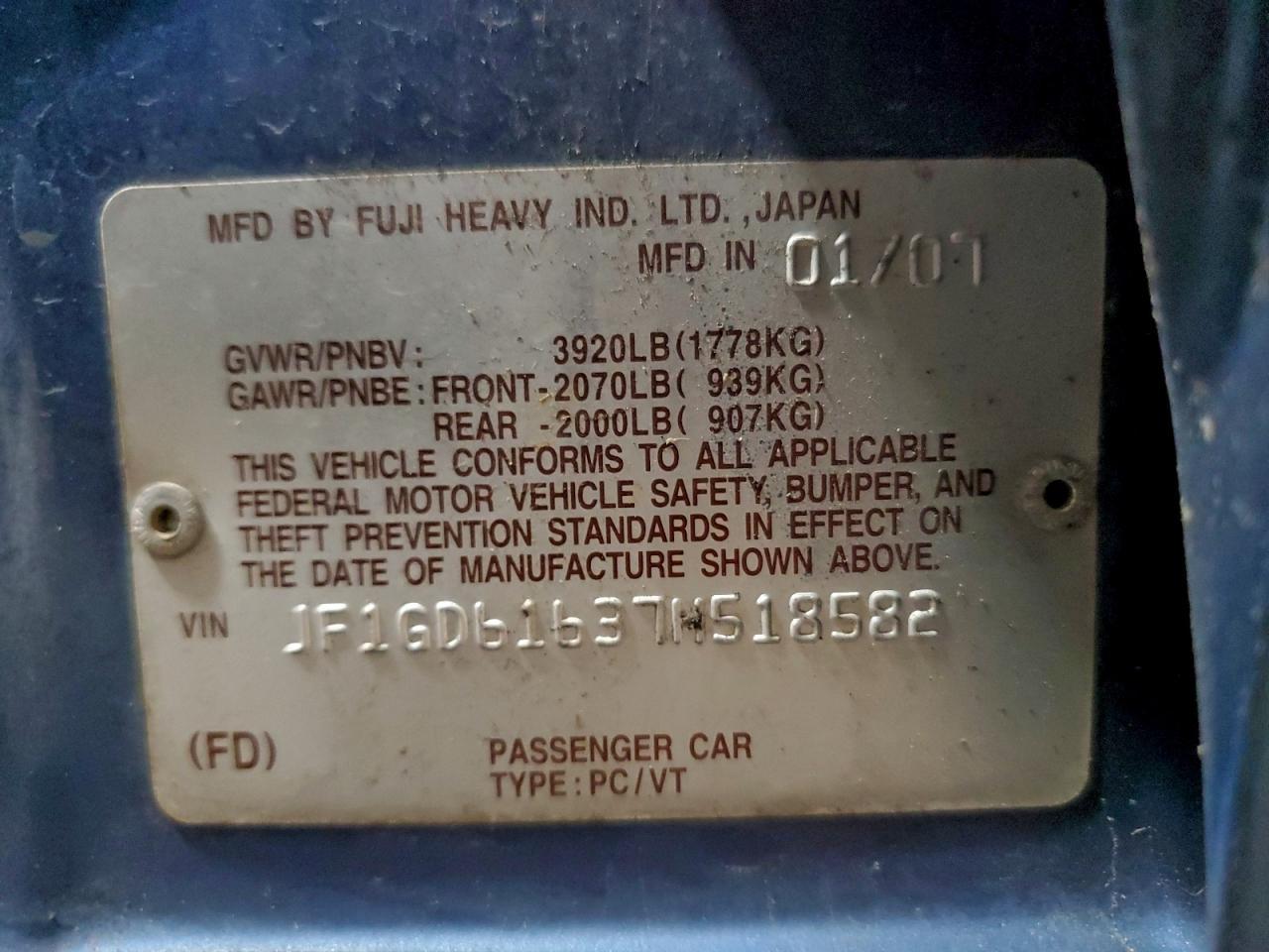 2007 SUBARU IMPREZA
