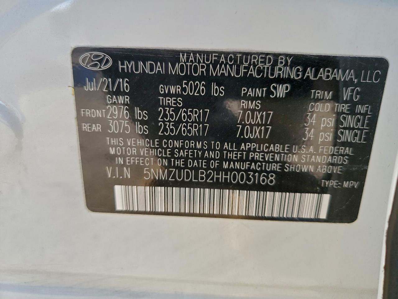 2017 HYUNDAI SANTA FE
