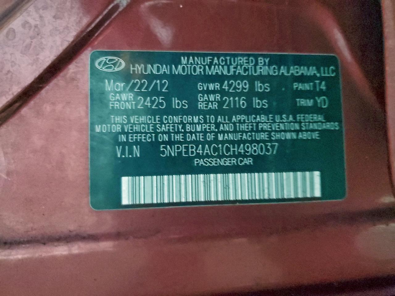 2012 HYUNDAI SONATA