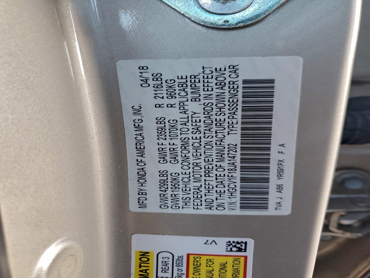 2018 HONDA ACCORD