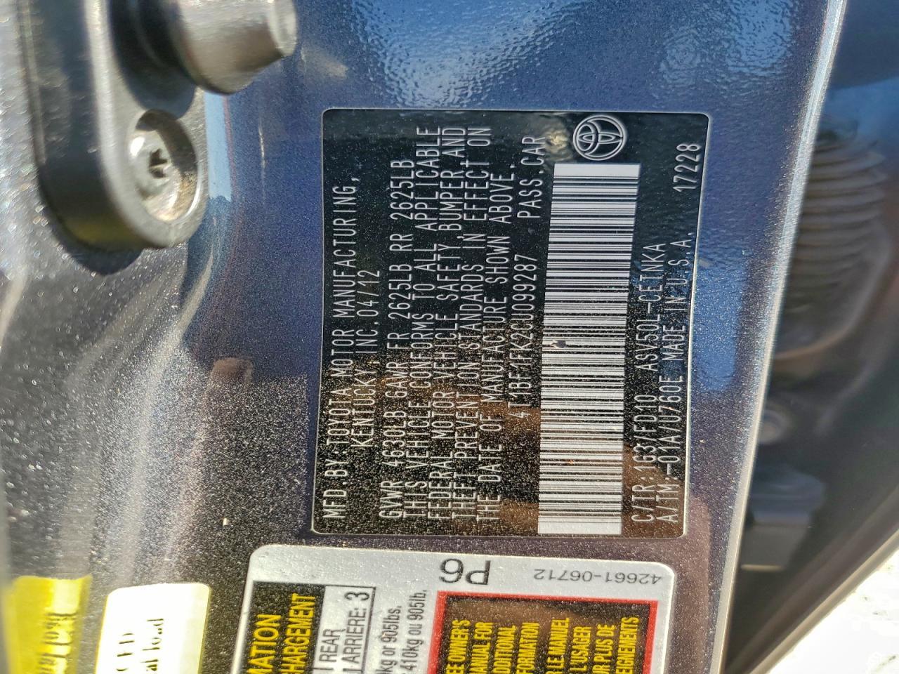 2012 TOYOTA CAMRY