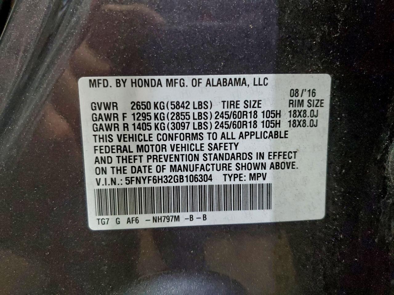 2016 HONDA PILOT