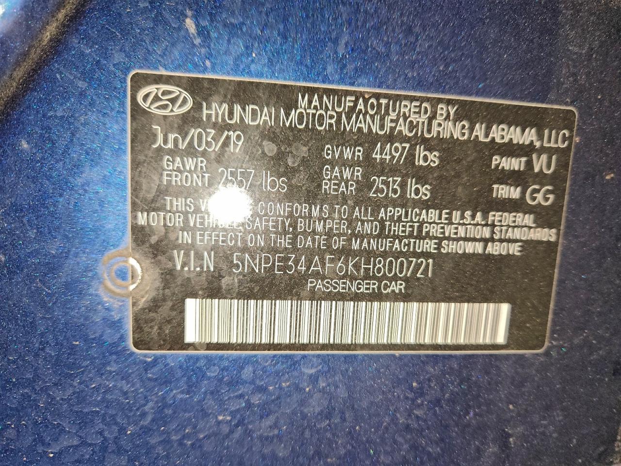 2019 HYUNDAI SONATA