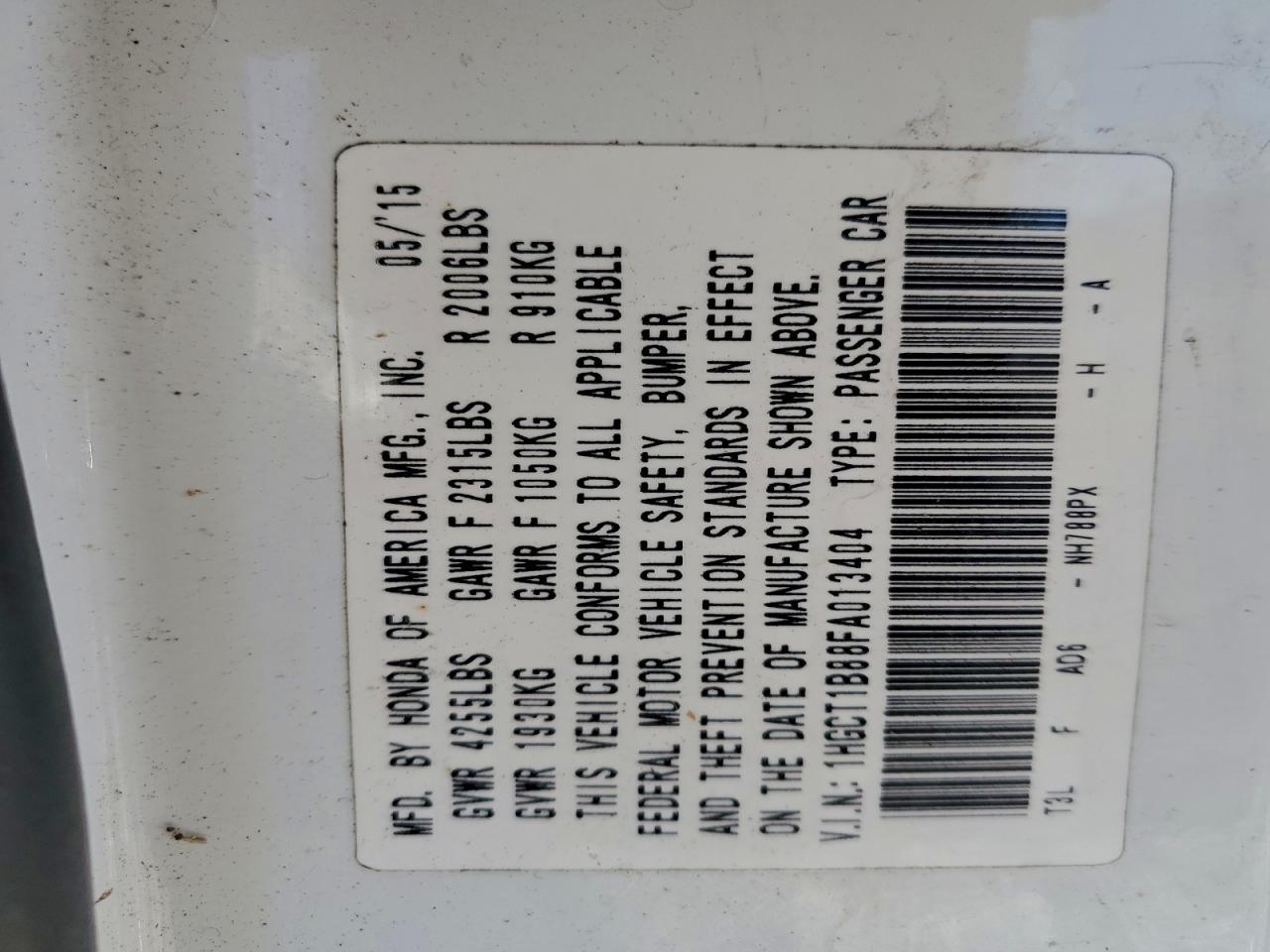 2015 HONDA ACCORD