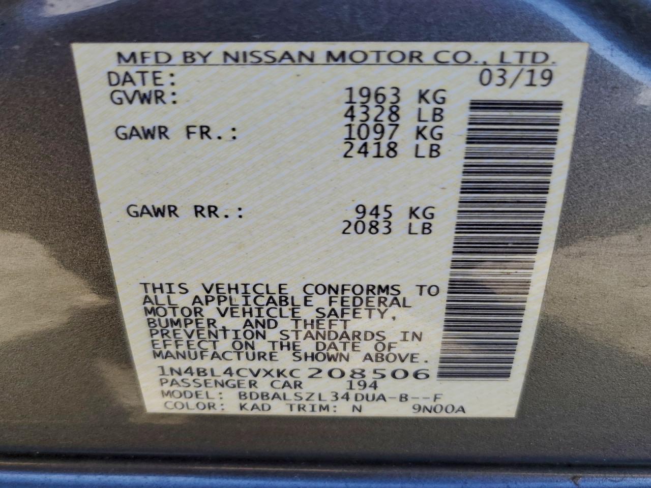 2019 NISSAN ALTIMA