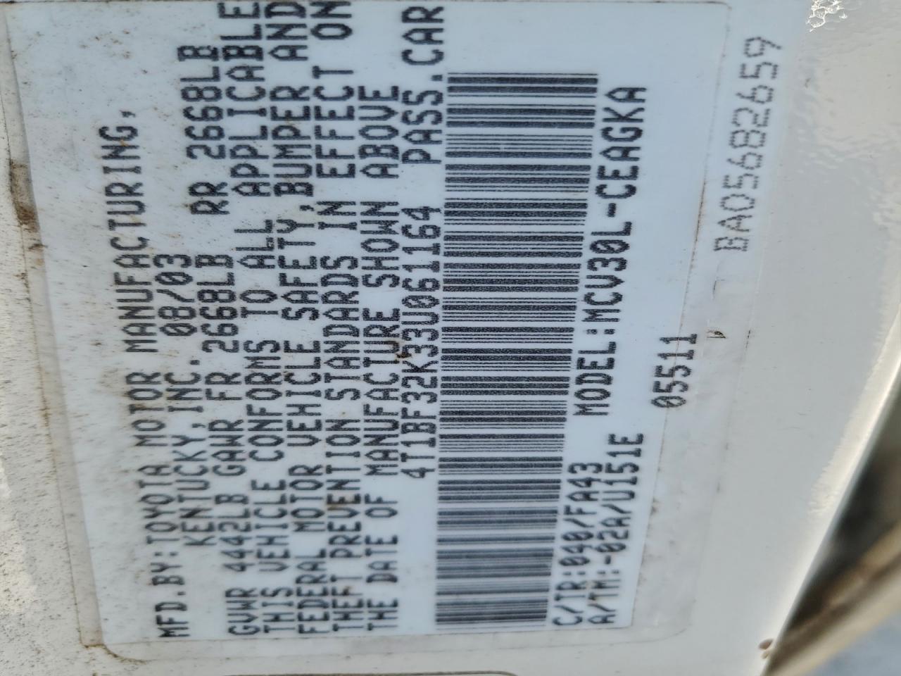 2003 TOYOTA CAMRY