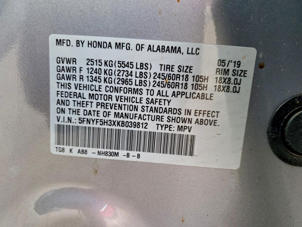 2019 HONDA PILOT