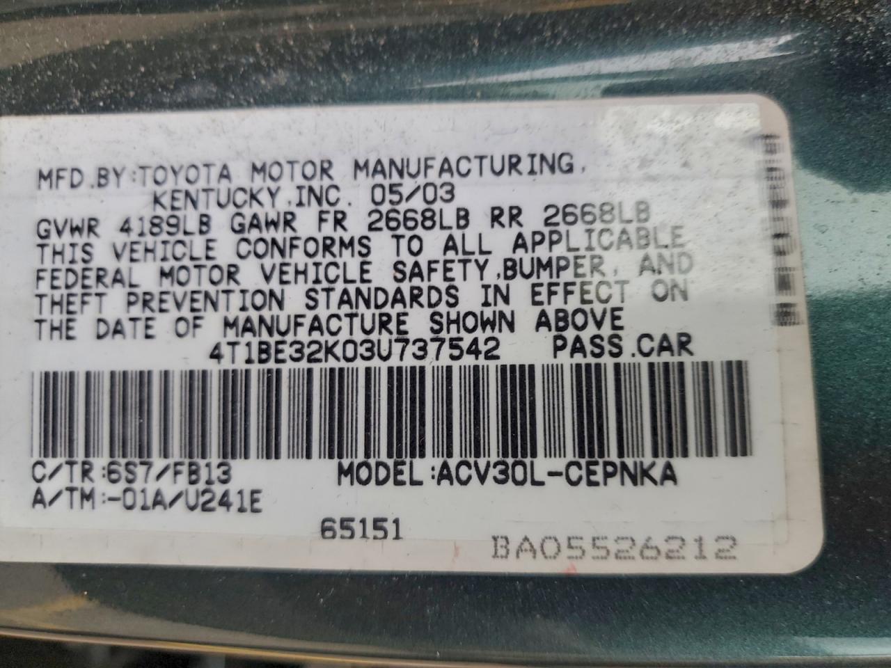 2003 TOYOTA CAMRY