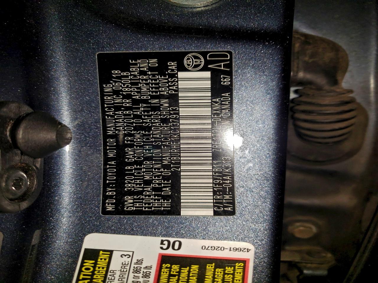 2019 TOYOTA COROLLA