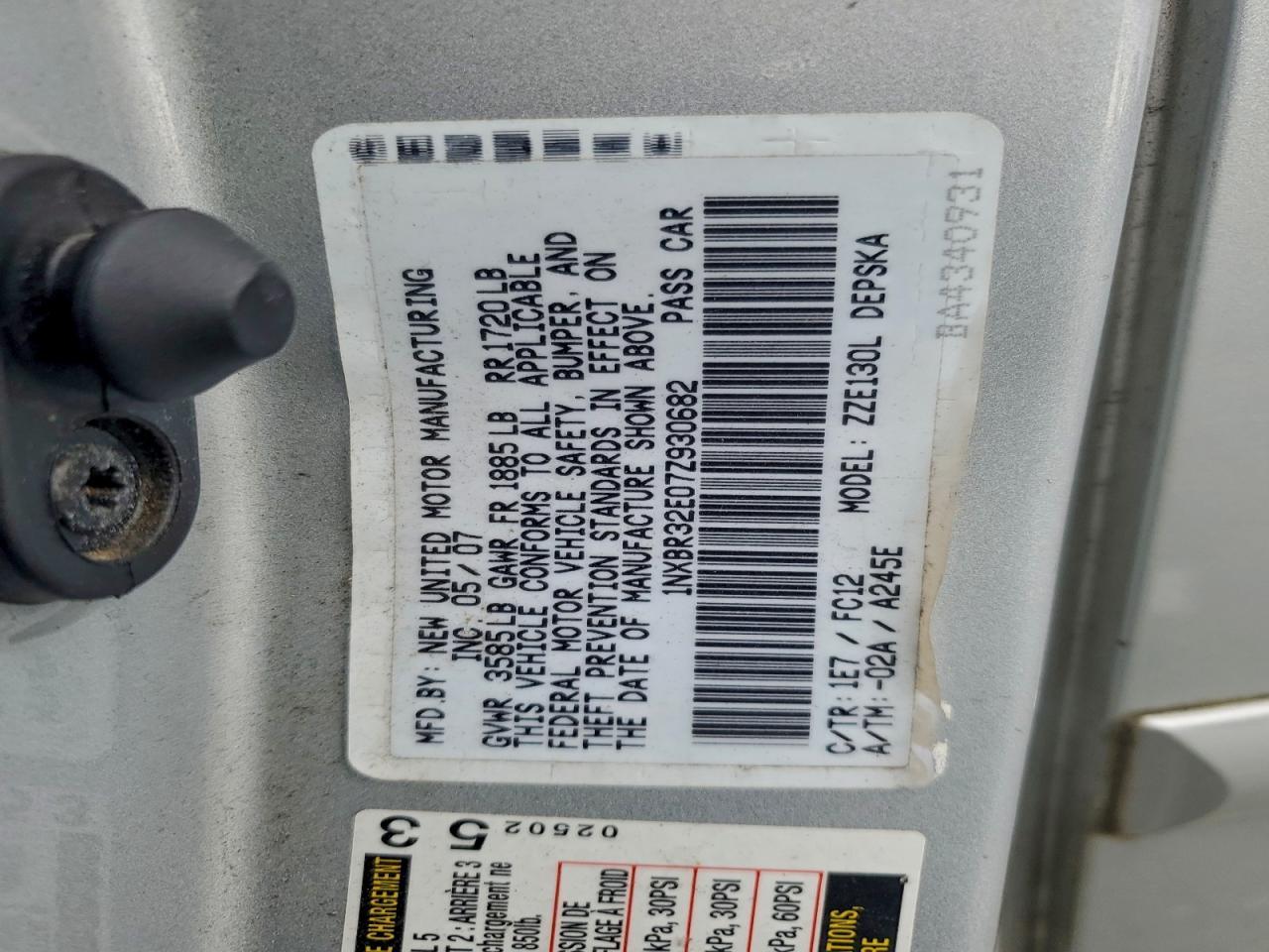 2007 TOYOTA COROLLA