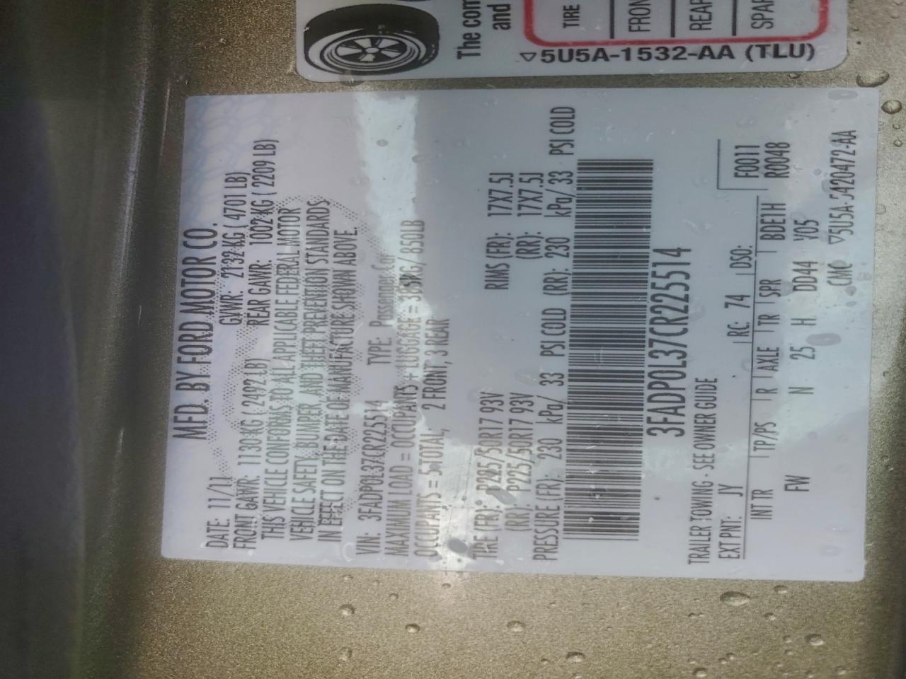 2012 FORD FUSION