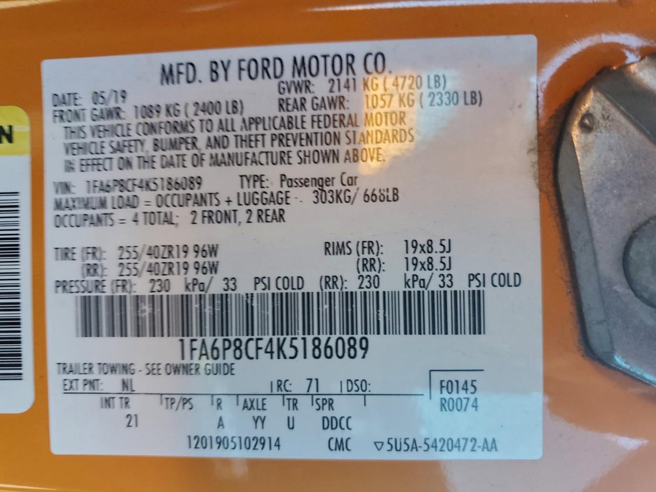 2019 FORD MUSTANG