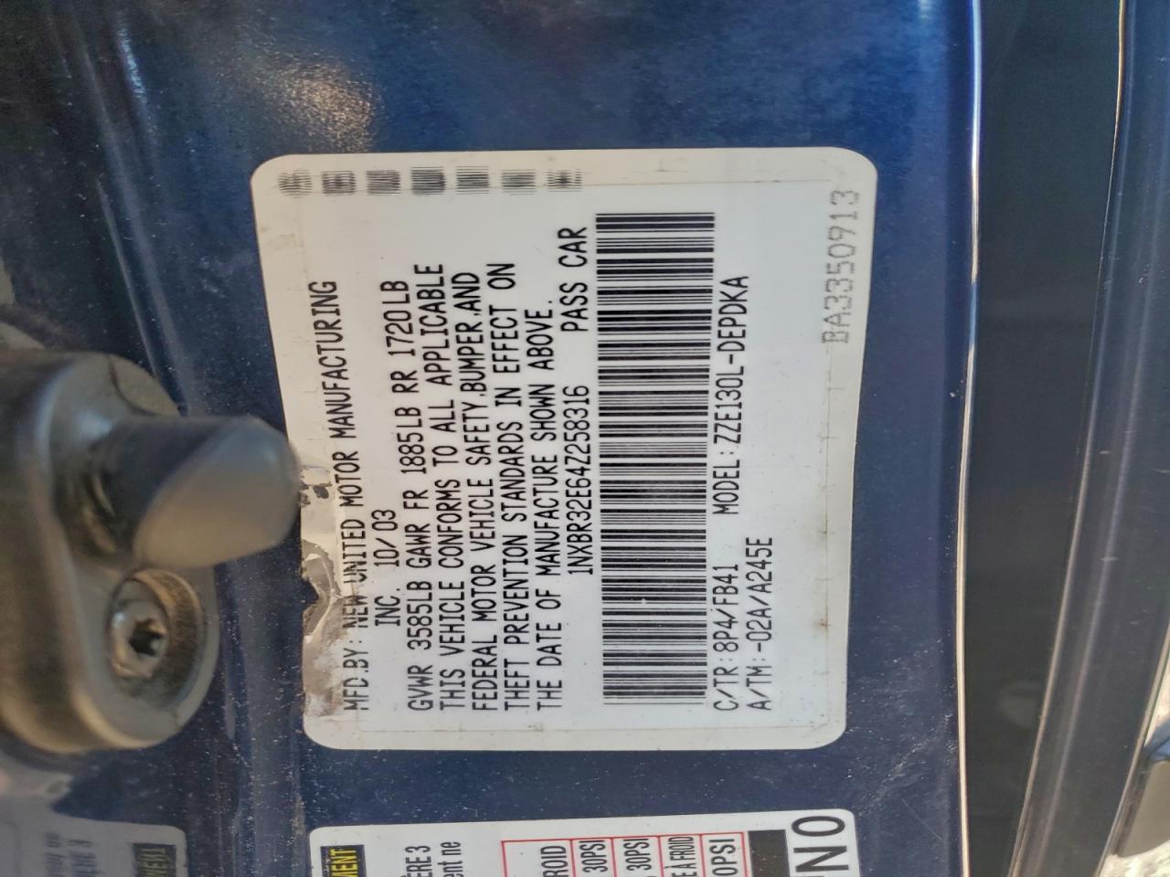 2004 TOYOTA COROLLA
