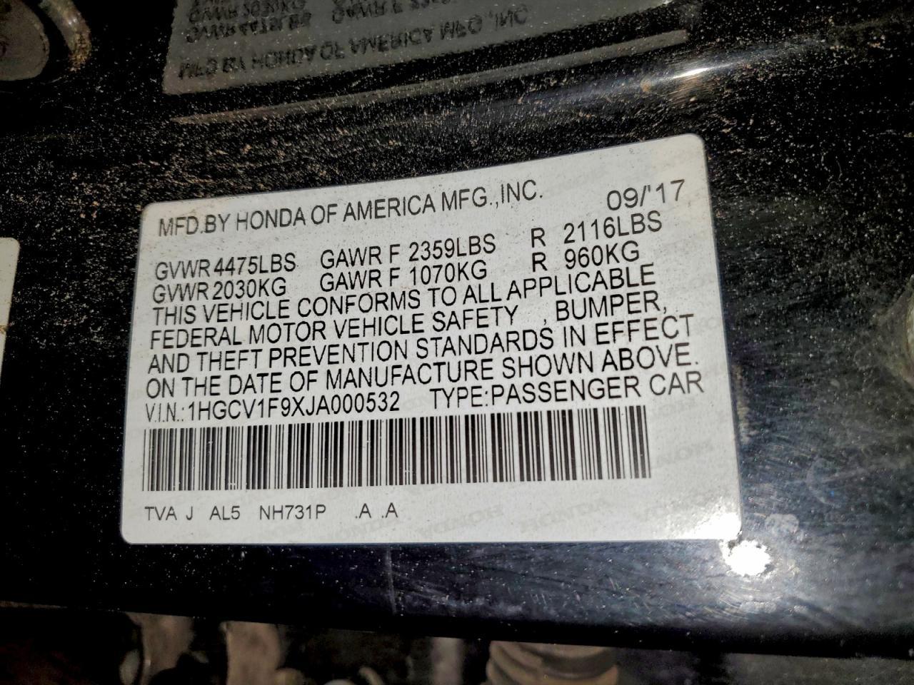 2018 HONDA ACCORD