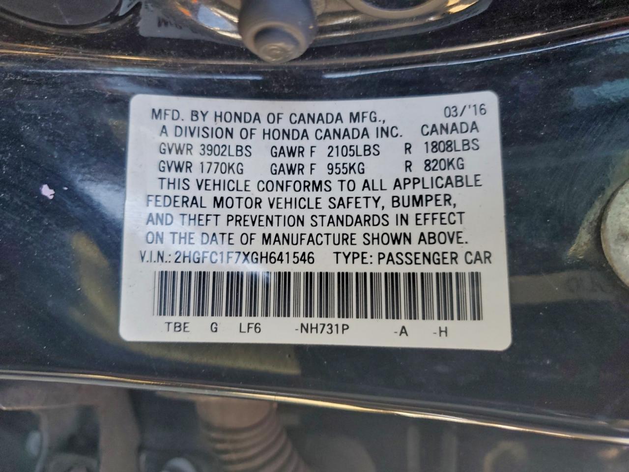 2016 HONDA CIVIC