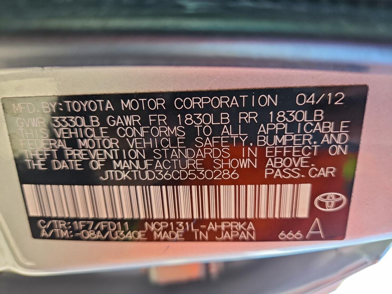 2012 TOYOTA YARIS