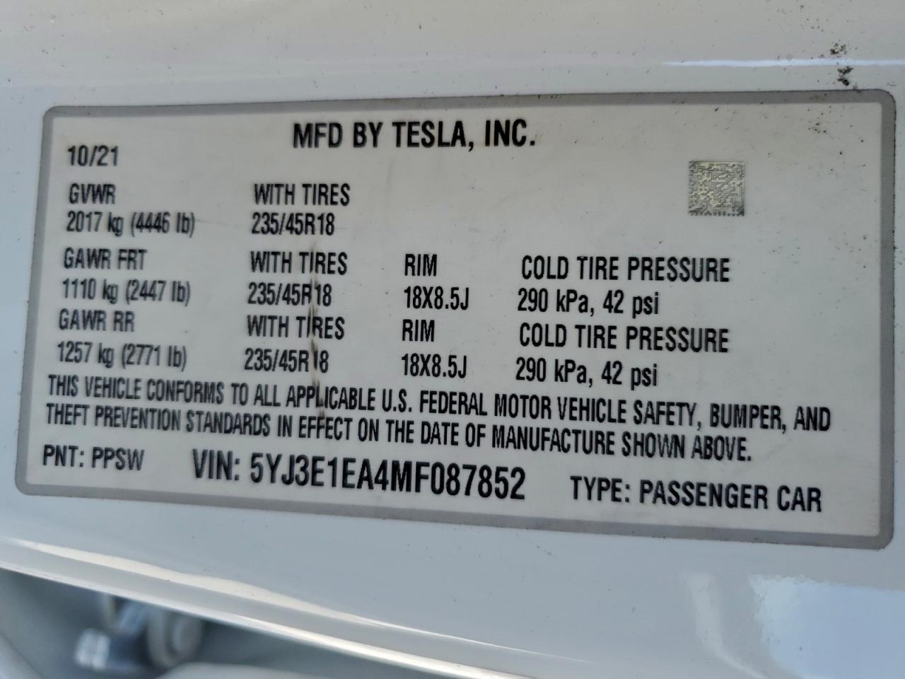 2021 TESLA MODEL 3