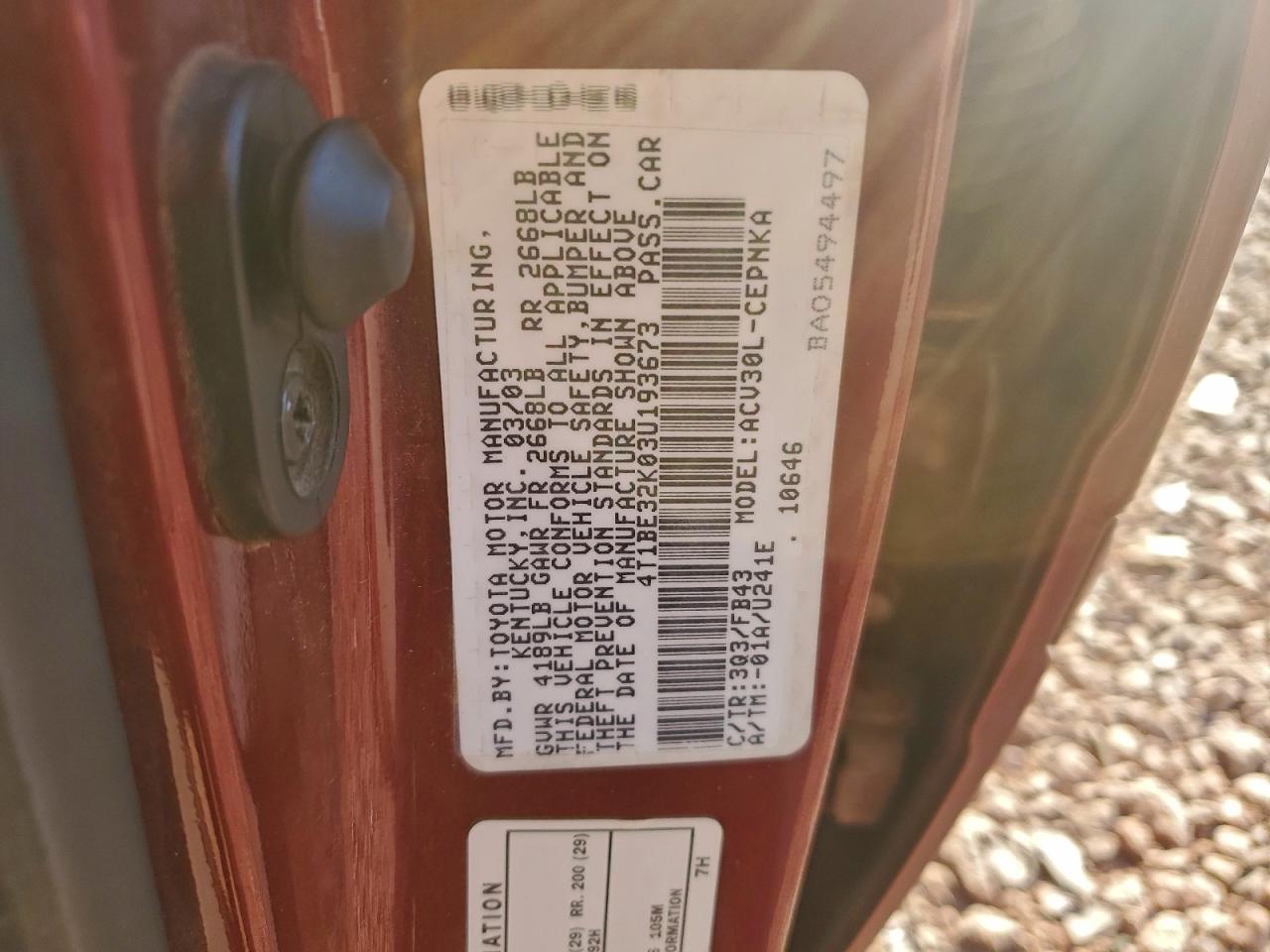 2003 TOYOTA CAMRY