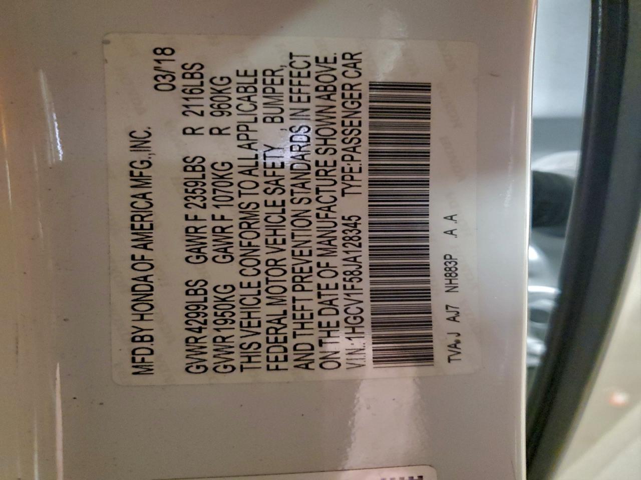 2018 HONDA ACCORD