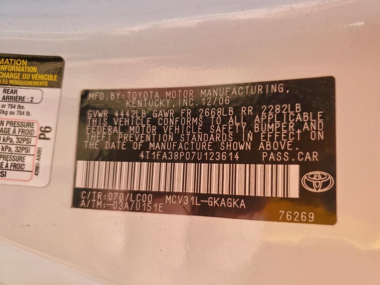 2007 TOYOTA CAMRY