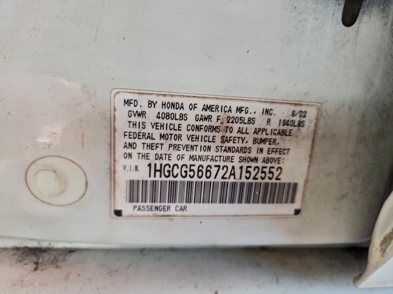 2002 HONDA ACCORD
