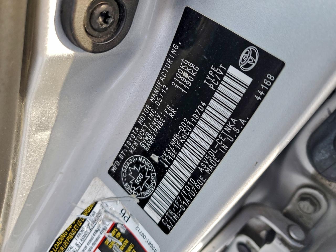 2012 TOYOTA CAMRY