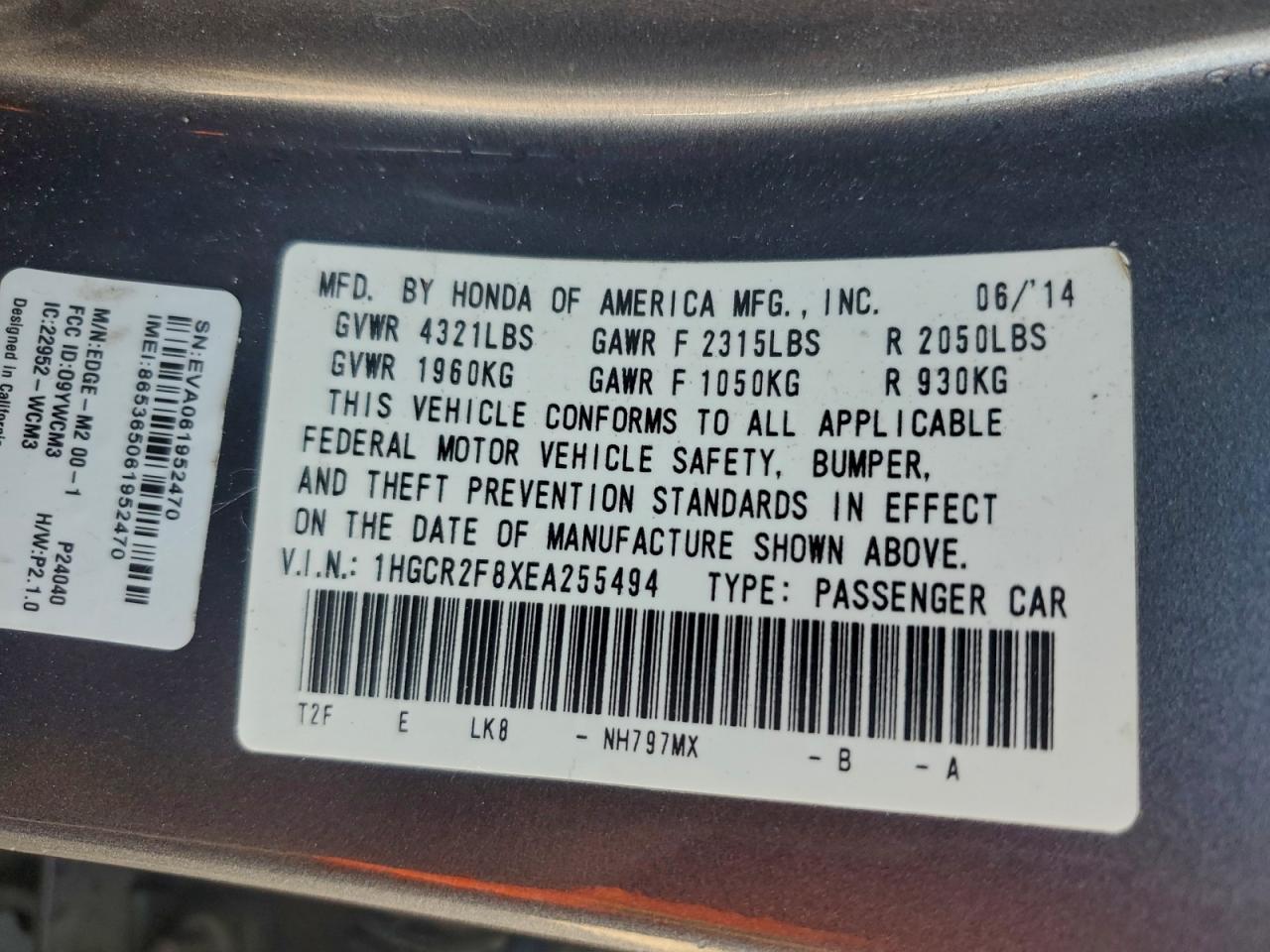 2014 HONDA ACCORD