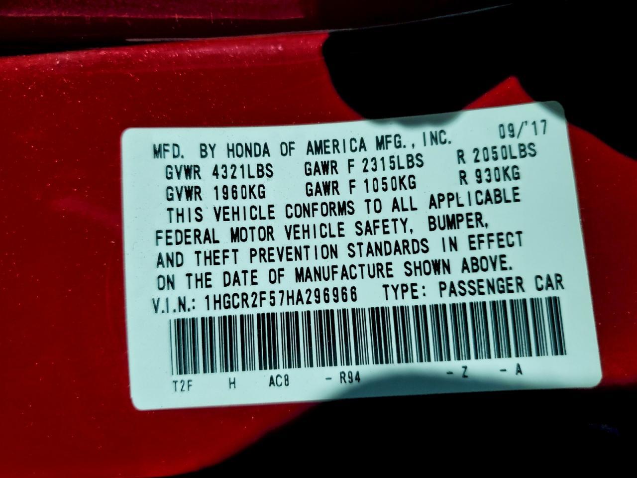 2017 HONDA ACCORD