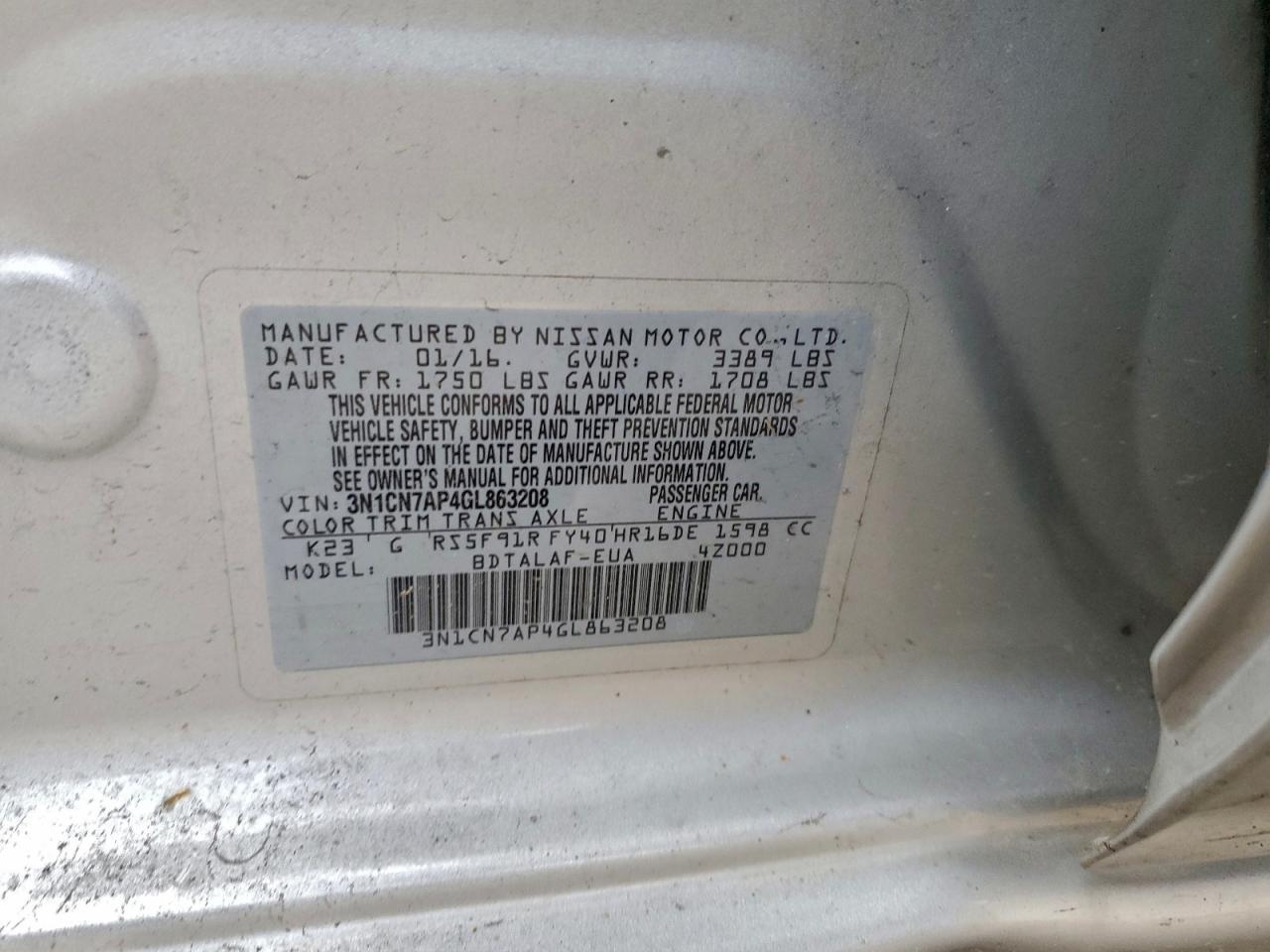 2016 NISSAN VERSA