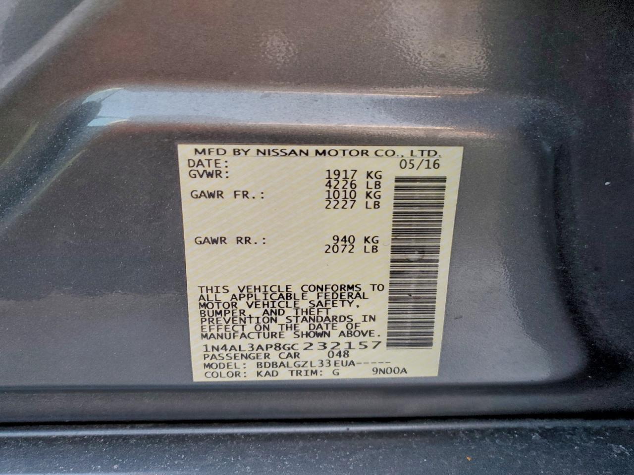2016 NISSAN ALTIMA
