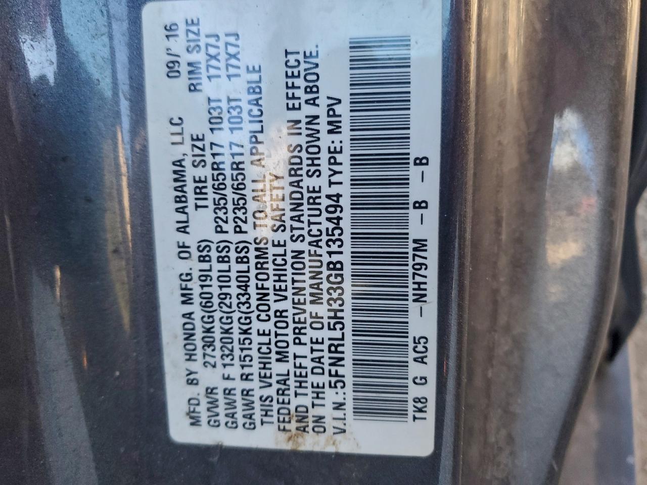 2016 HONDA ODYSSEY