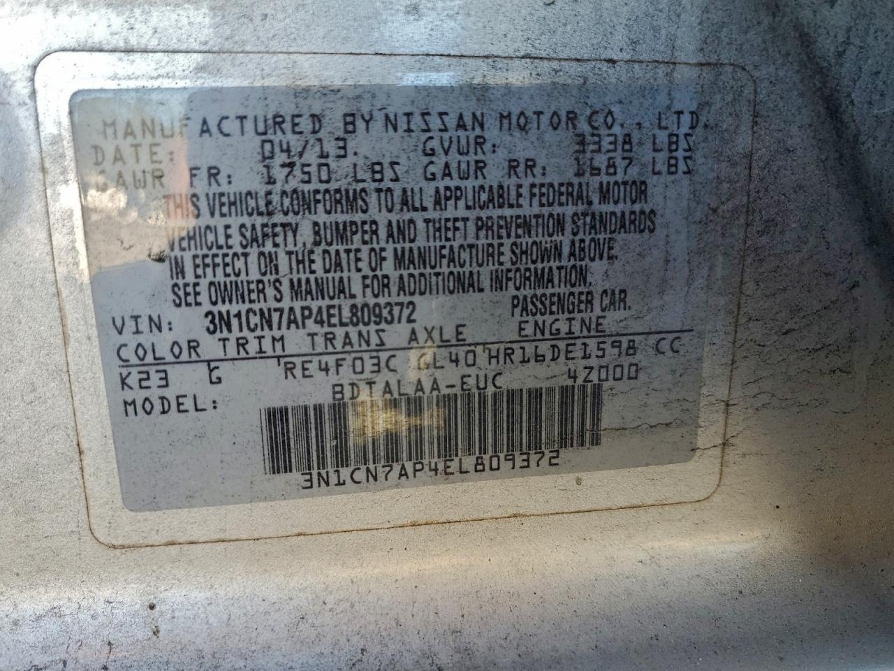 2014 NISSAN VERSA