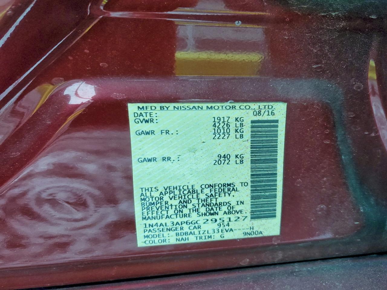 2016 NISSAN ALTIMA